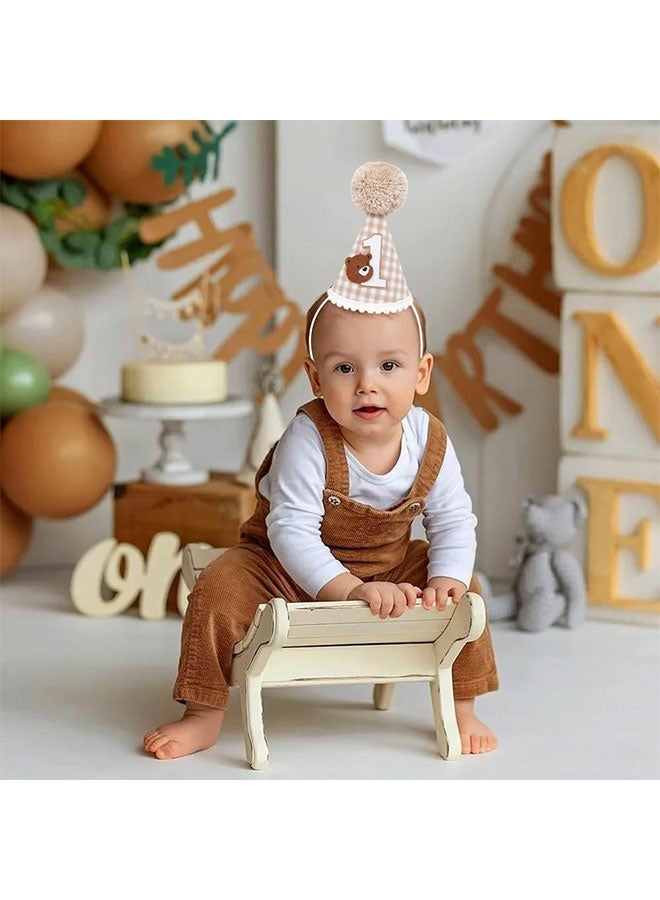 1st Birthday Cone Hat, Adorable Bear Checkered Pattern Adjustable Crown, Photo Prop for Baby Shower Eid Gender Reveal Gifts - Image 5