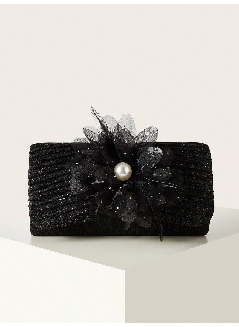 Women's Black Pleated Evening Clutch Bag, Fashion Hand Purse For Wedding, Party, Banquet, Formal Occasions - Image 2