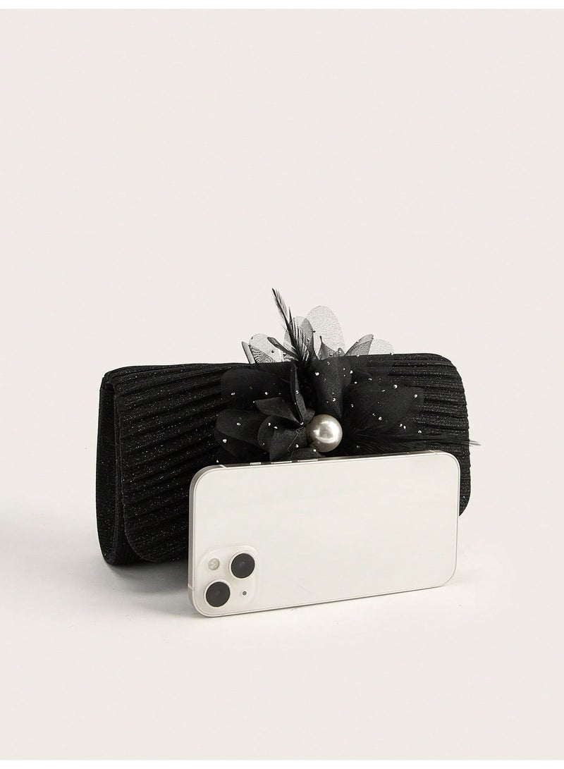 Women's Black Pleated Evening Clutch Bag, Fashion Hand Purse For Wedding, Party, Banquet, Formal Occasions - Image 5