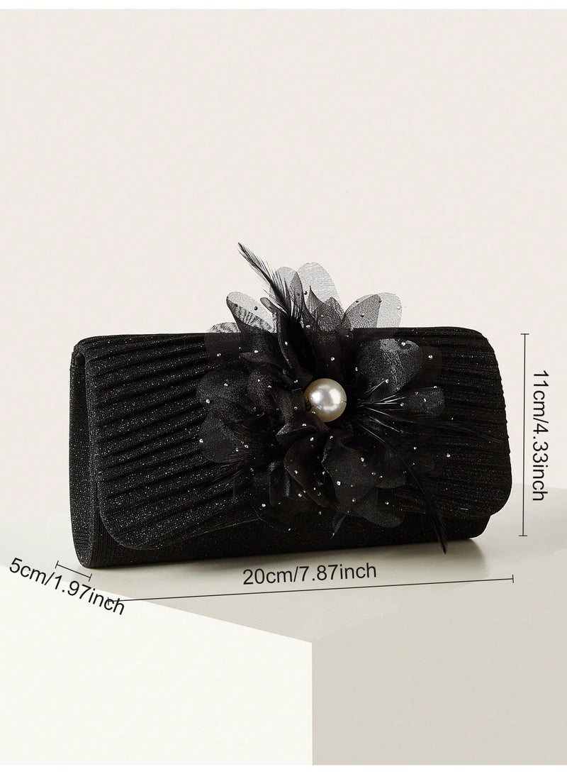 Women's Black Pleated Evening Clutch Bag, Fashion Hand Purse For Wedding, Party, Banquet, Formal Occasions - Image 3