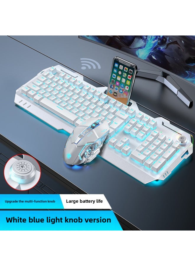 Forerunner GX810 Wireless Keyboard And Mouse Set Retro Mechanical Feel Computer Notebook Universal Rechargeable-Specifications:White Wireless Blue Light 【rechargeable-with Hand Rest】 Wireless Mouse - Image 5