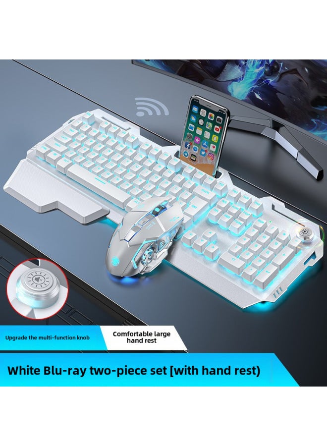 Forerunner GX810 Wireless Keyboard And Mouse Set Retro Mechanical Feel Computer Notebook Universal Rechargeable-Specifications:White Wireless Blue Light 【rechargeable-with Hand Rest】 Wireless Mouse - Image 1