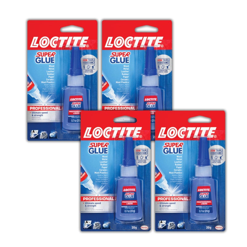 Loctite Super Glue Liquid Professional, Clear, 0.7 fl oz Bottle, 4 Pack - Superglue for Plastic, Wood, Metal, Crafts & Repair, Cyanoacrylate Adhesive Instant Glue, Quick Dry - Image 1