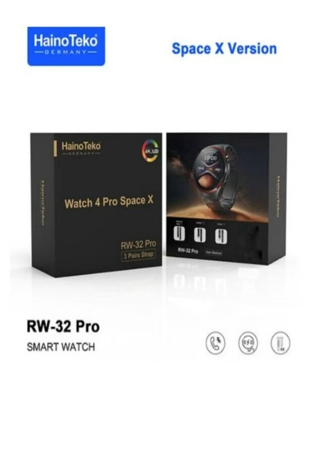 Haino Teko RW32 Pro Space X Version Round Shape Curved Display Smart Watch With 3 Pair Straps and Wireless Charger Designed For Mens and Boys Black - Image 1