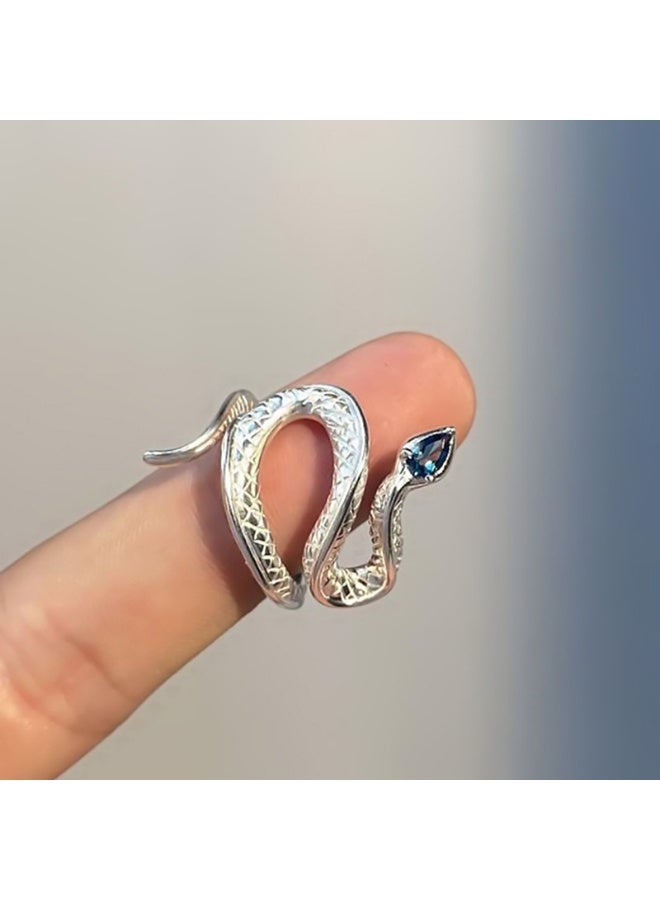 Ring Serpentine Zircon Ring with Sea Blue Topaz - Unique Adjustable Minimalist Design in Luxury Style - Image 3