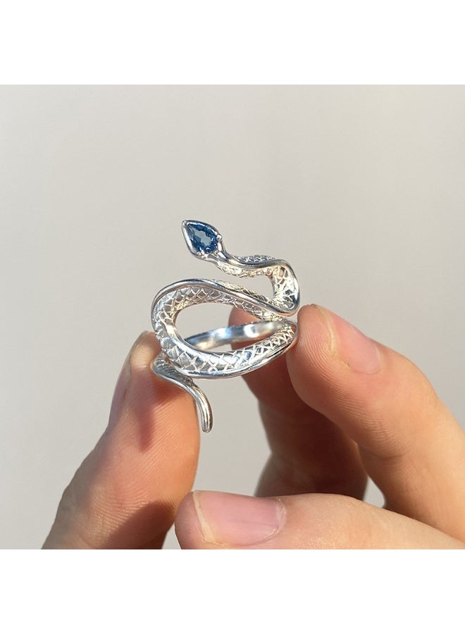 Ring Serpentine Zircon Ring with Sea Blue Topaz - Unique Adjustable Minimalist Design in Luxury Style - Image 4