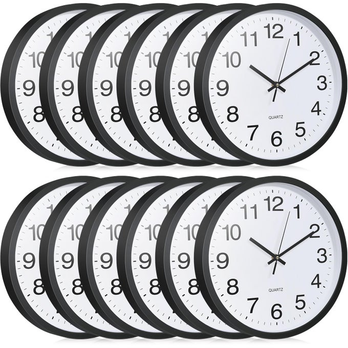 12 PIECES SILENT WALL CLOCK LARGE 12 INCHES QUARTZ ANALOG CLOCK NON TICKING ROUND EASY TO READ BATTERY OPERATED FOR CLASSROOM OFFICE SCHOOL KITCHEN BEDROOM LIVING ROOM DECORATIVE