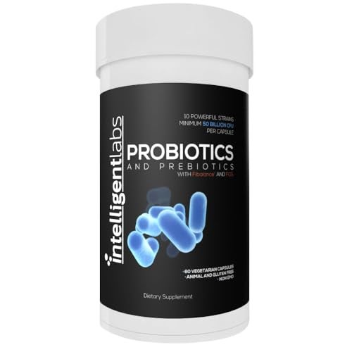 Intelligent Labs 50 Billion CFU Probiotic with Prebiotics, No Refrigeration Needed, with Sunfiber and FOS for 10x More Effectiveness, 60 Days Supply Per Bottle, Third-Party Verified for Purity - Image 1
