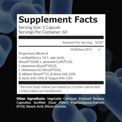 Intelligent Labs 50 Billion CFU Probiotic with Prebiotics, No Refrigeration Needed, with Sunfiber and FOS for 10x More Effectiveness, 60 Days Supply Per Bottle, Third-Party Verified for Purity - Image 2
