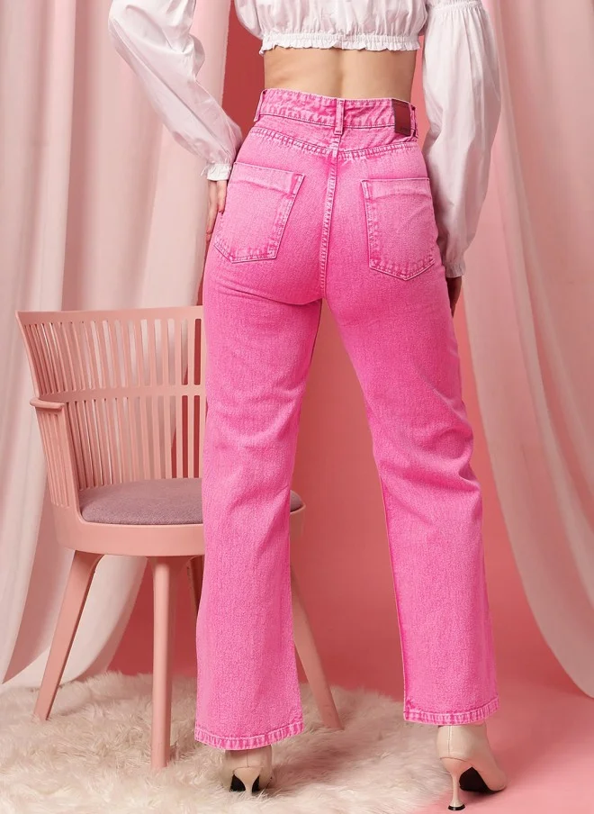 STREET 9 Pink High-Rise Straight Fit Jeans for Women