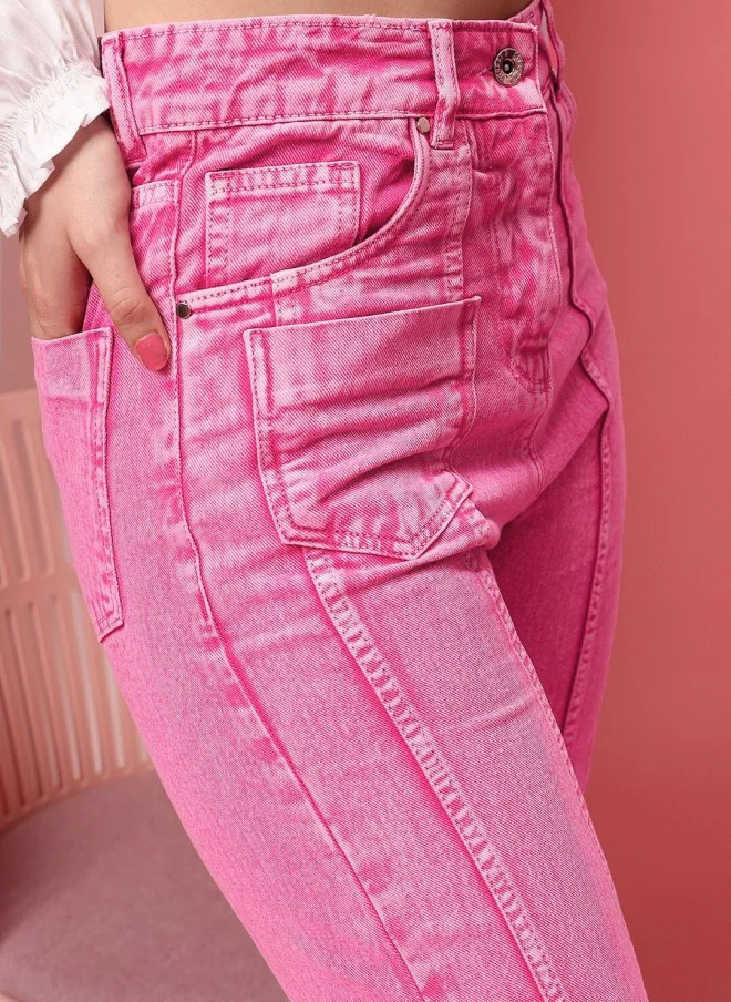 STREET 9 Pink High-Rise Straight Fit Jeans for Women