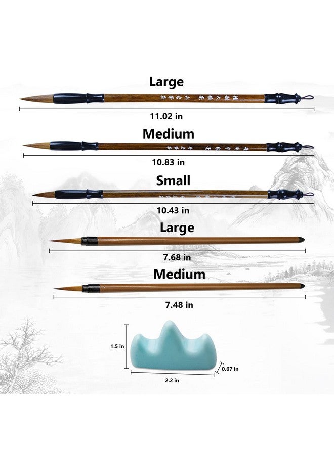 Knana 6Pcs Calligraphy Brush Painting Writing Watercolor Calligraphy Brushes Holder Set Writing Sumi Hubi Maobi Drawing Ink Art Kanji Painting Wooden Brush Pencaligraphy Kits For Beginners - Image 2