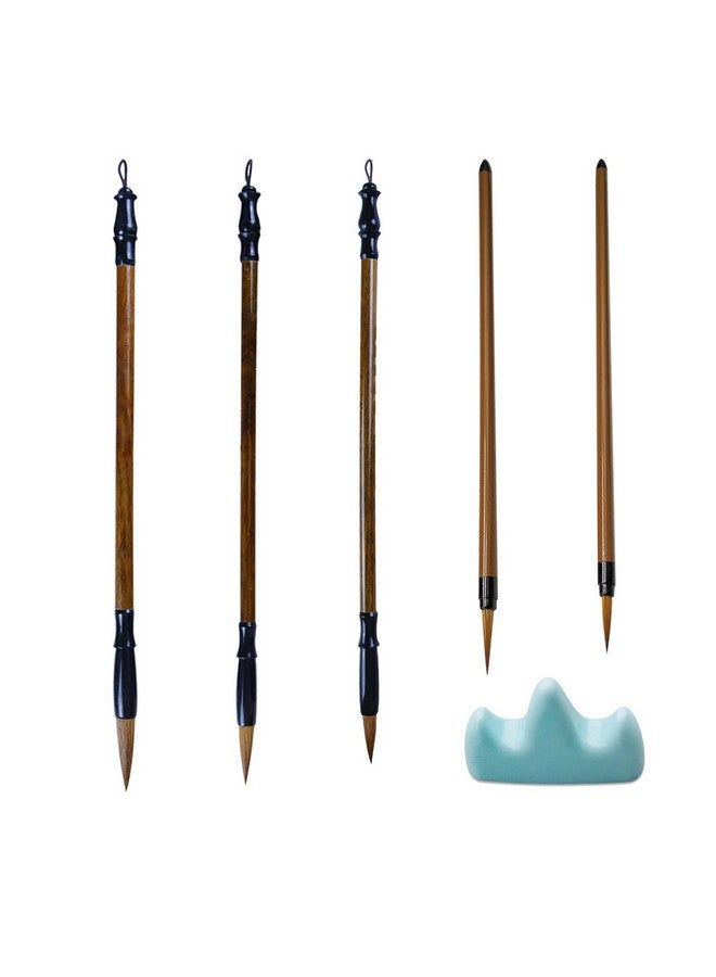 Knana 6Pcs Calligraphy Brush Painting Writing Watercolor Calligraphy Brushes Holder Set Writing Sumi Hubi Maobi Drawing Ink Art Kanji Painting Wooden Brush Pencaligraphy Kits For Beginners - Image 1