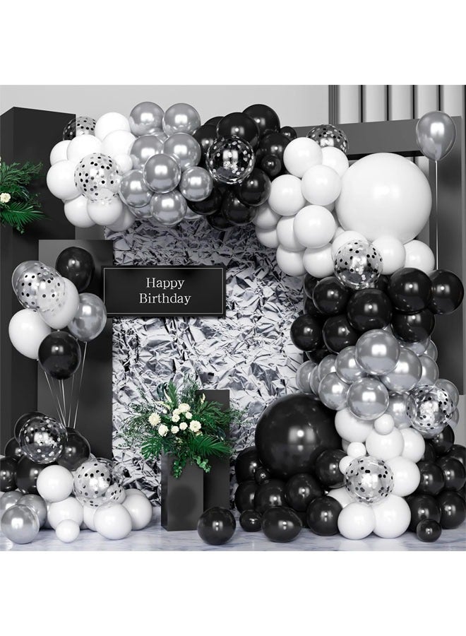 100Pcs Black White Silver Balloons Arch Kit,Party Decorations Garland Kit for Graduations Birthday Baby Shower Wedding Engagement Anniversary - Image 1