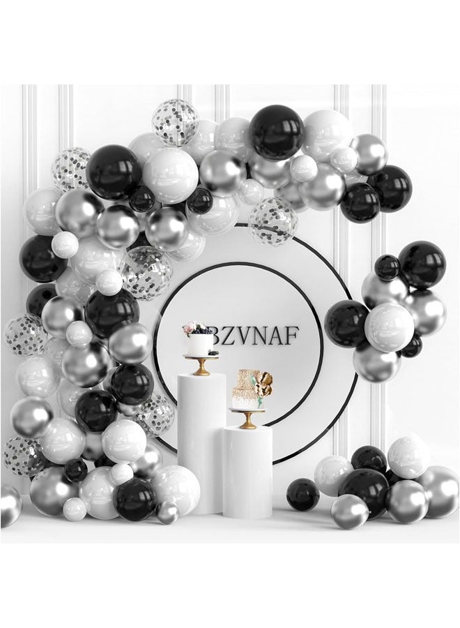 100Pcs Black White Silver Balloons Arch Kit,Party Decorations Garland Kit for Graduations Birthday Baby Shower Wedding Engagement Anniversary - Image 2