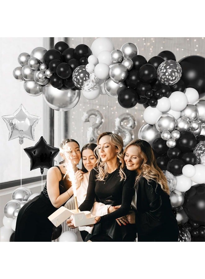100Pcs Black White Silver Balloons Arch Kit,Party Decorations Garland Kit for Graduations Birthday Baby Shower Wedding Engagement Anniversary - Image 3