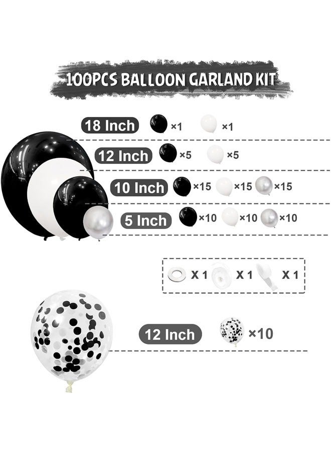100Pcs Black White Silver Balloons Arch Kit,Party Decorations Garland Kit for Graduations Birthday Baby Shower Wedding Engagement Anniversary - Image 5