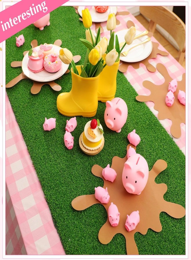 FoldTier 33 Pcs Pink Pig Birthday Party Supplies Includes Mini Rubber Pink Pig Muddy Puddle Placemat Plastic Disposable Checkered Tablecloth for Piggy Theme Party Decorations - Image 2