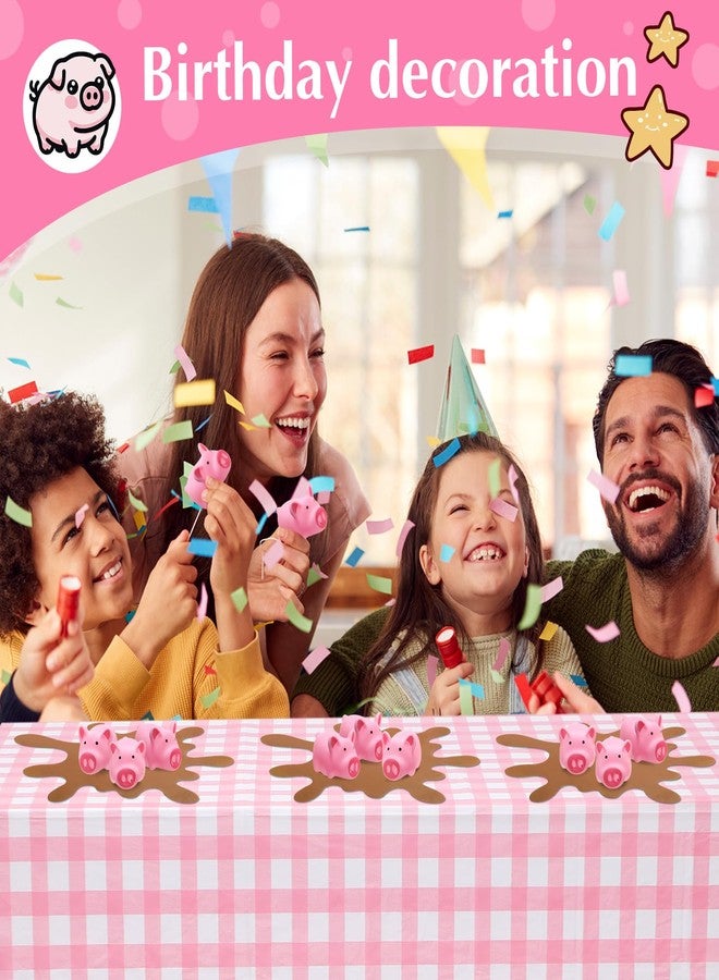 FoldTier 33 Pcs Pink Pig Birthday Party Supplies Includes Mini Rubber Pink Pig Muddy Puddle Placemat Plastic Disposable Checkered Tablecloth for Piggy Theme Party Decorations - Image 5