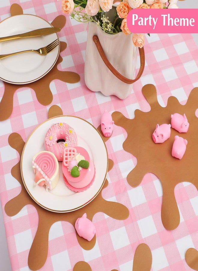 FoldTier 33 Pcs Pink Pig Birthday Party Supplies Includes Mini Rubber Pink Pig Muddy Puddle Placemat Plastic Disposable Checkered Tablecloth for Piggy Theme Party Decorations - Image 3