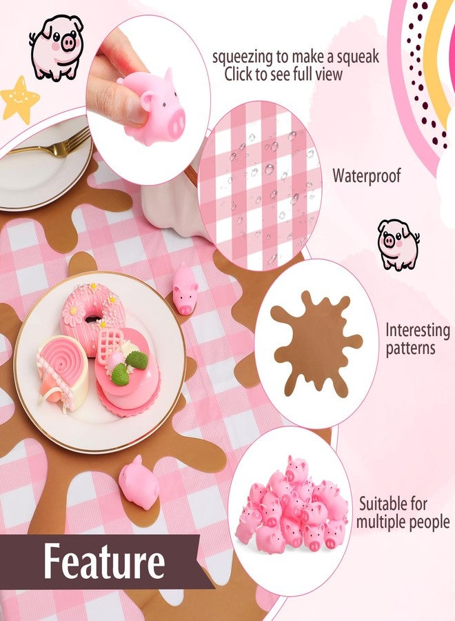 FoldTier 33 Pcs Pink Pig Birthday Party Supplies Includes Mini Rubber Pink Pig Muddy Puddle Placemat Plastic Disposable Checkered Tablecloth for Piggy Theme Party Decorations - Image 4