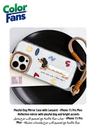 Reflective mirror with playful dog and bright accents