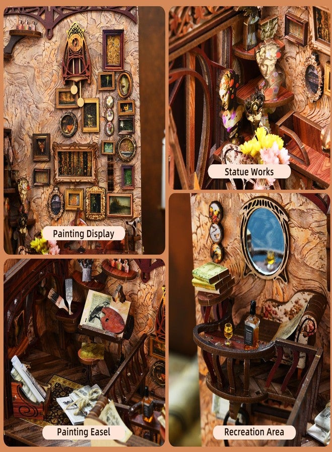 MiniCity Book Nook Kit, DIY Miniature Dollhouse Booknook Kit, 3D Wooden Puzzle Bookend Bookshelf Insert Decor with LED Light for Teens and Adults, Painter's Day at Dusk - Image 4