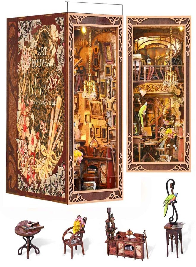 MiniCity Book Nook Kit, DIY Miniature Dollhouse Booknook Kit, 3D Wooden Puzzle Bookend Bookshelf Insert Decor with LED Light for Teens and Adults, Painter's Day at Dusk - Image 1
