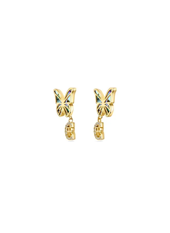 شيروتي 1881 Crr Butterfly Goldplated  Abalone Mother of Pearl Studs for Women