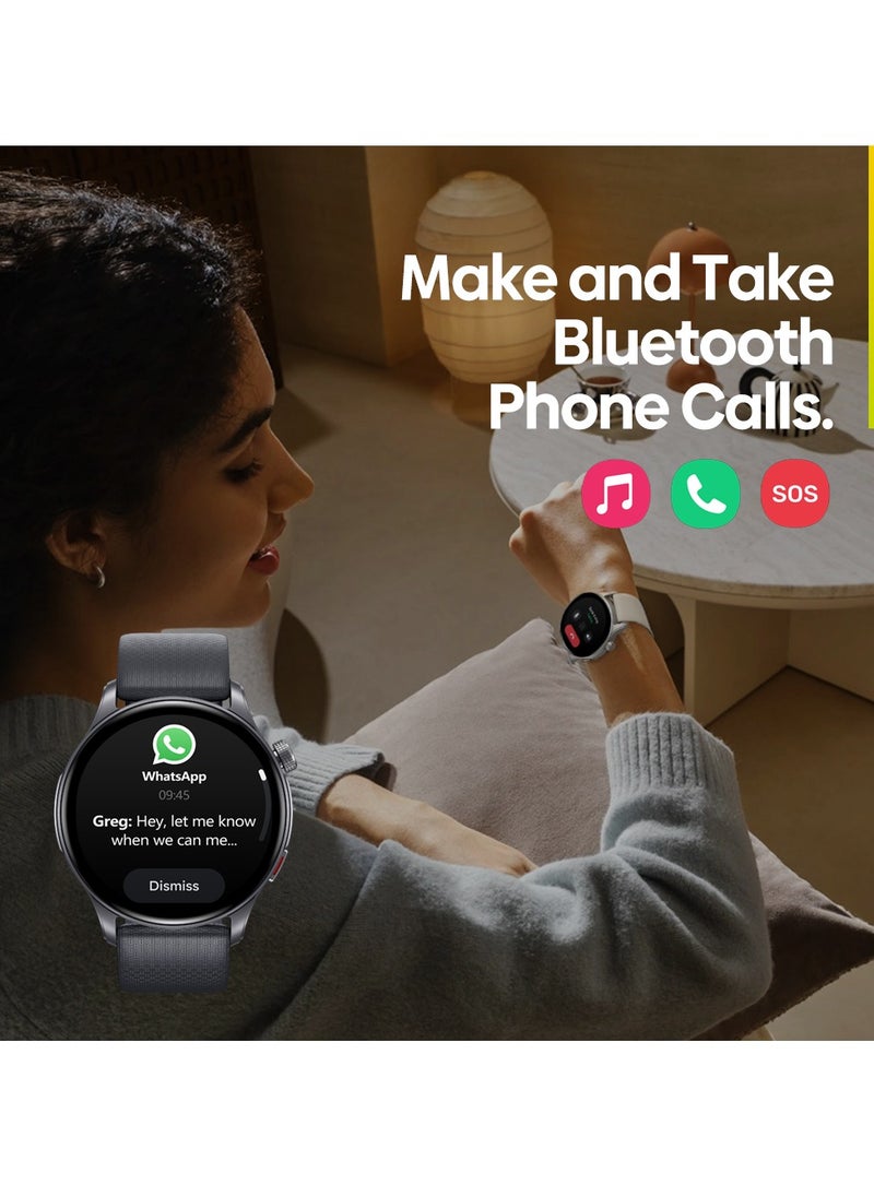 Fitness Smart Watch for Women Men, 1.43'' AMOLED GPS Smartwatch with Bluetooth Calling, Heart Rate/SpO2/Stress Monitor, 300mAh Battery, 2 Interchangeable Straps
