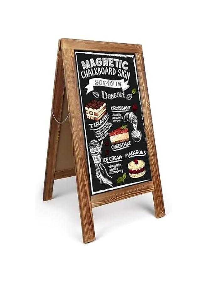 HOOKOR Wooden Chalkboard,Double Sided Board Magnetic Chalkboard with Eraser & Chalk, Pavement Sign, Menu activity ChalkBoard Sign Display for Restaurant, Business, Wedding,Cafe, Shop, Pub - Image 1