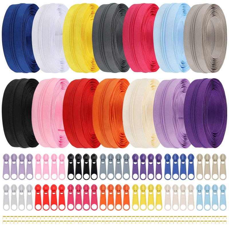 DOITEM 28 mm Zippers 392 m Nylon Endless Zip Set with Slider and Zip for Sewing and Crafts  14 Colors