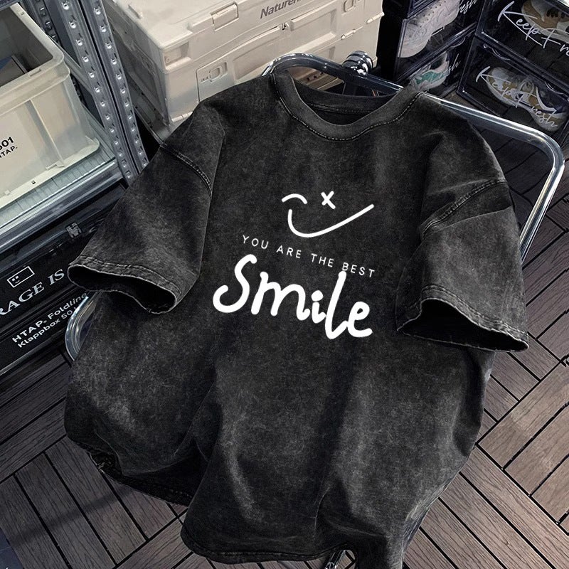 Hip-hop Style Washed Distressed Heavy-weight Short-sleeved T-shirt Men's and Women's Summer oversize Retro Fashion Brand Loose Lazy Sense - Image 1