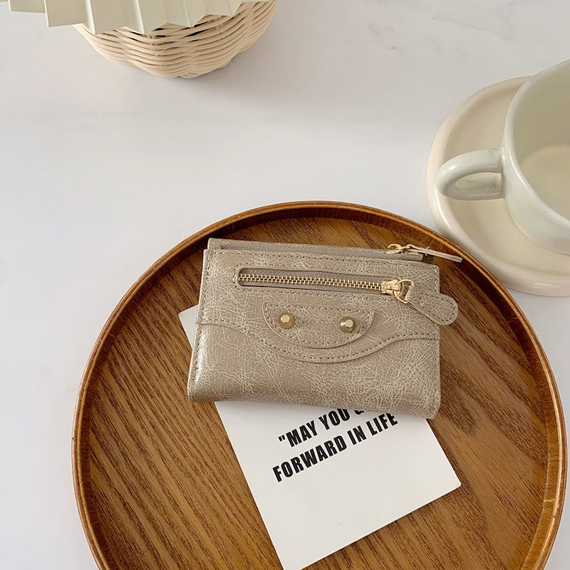 Wallet Enibe PU 3-Fold Trend Rivets Solid Color - Image 3
