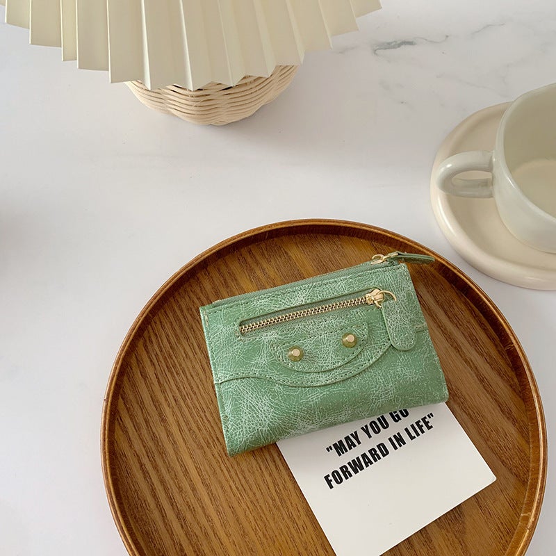 Wallet Enibe PU 3-Fold Trend Rivets Solid Color - Image 1