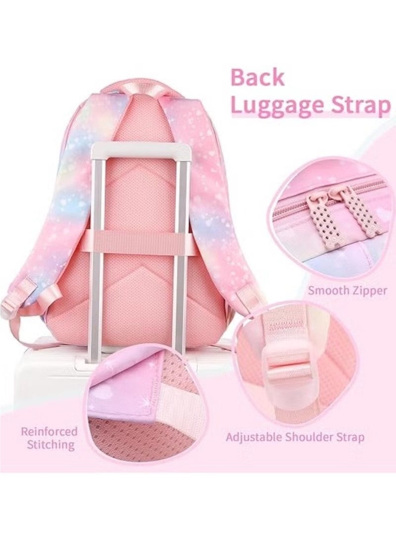 Huitich 3-Piece Pastel Galaxy Backpack Set for Girls – School Bag, Lunch Bag & Pencil Case Pink colour - Image 2