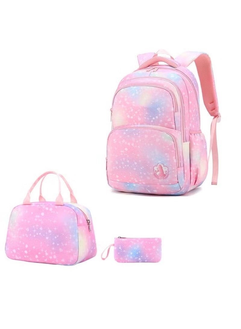 Huitich 3-Piece Pastel Galaxy Backpack Set for Girls – School Bag, Lunch Bag & Pencil Case Pink colour - Image 1