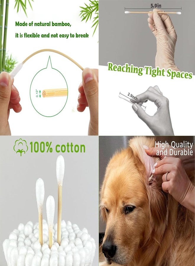 SLAUNT 5.9inch Long Large Cotton Swab，Double-Sided Bamboo-Handled Dog-Eared Cotton Swabs,Designed Specifically for Dogs，Ear Cleaning for Medium and Large Dogs or Makeup Large(100PCS) - Image 5