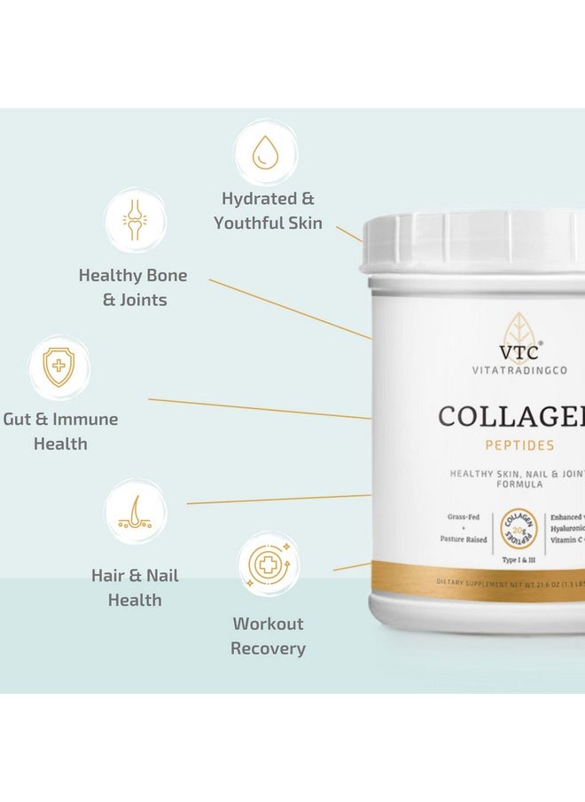 VTC - Vitatradingco. Grassfed Collagen Peptides Plus Hyaluronic Acid And Vitamin C ; Pasture Raised ; Paleo & Keto Friendly ; Gluten And Dairy Free ; Nongmo ; Type I And Iii ; Unflavored ; 30 Servings - Image 1