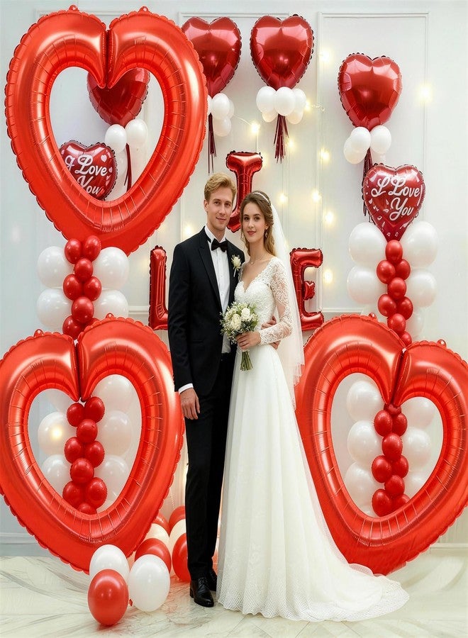 Vibzox Red Heart Balloons,3Pcs 40Inch Large Hollow Out Heart foil Balloon for Birthday Wedding Baby Shower Anniversary Party Decorations - Image 3