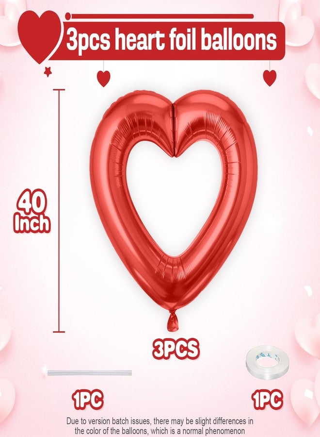 Vibzox Red Heart Balloons,3Pcs 40Inch Large Hollow Out Heart foil Balloon for Birthday Wedding Baby Shower Anniversary Party Decorations - Image 2