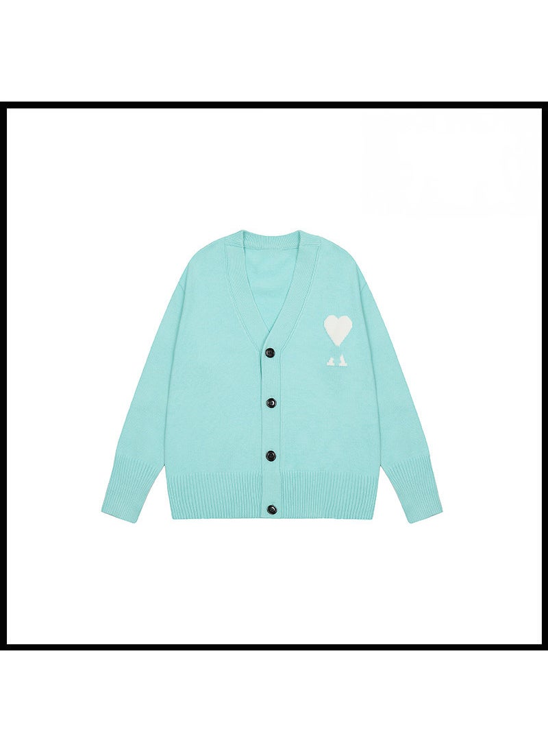 Generic - Trendy Brand Love Knit Cardigan Oversized V-Neck Sweater Tiffany green [2105v collar cardigan style] - Image 1