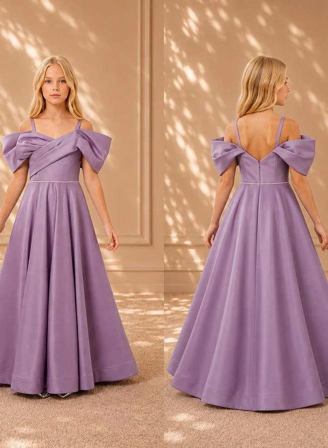 فيا بامبينو Lilac Wrap Puff-Sleeve Satin Gown 9247
