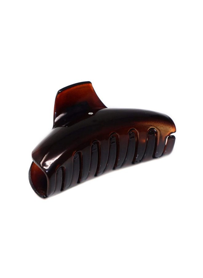 Parcelona - French Elegant Medium Tortoise Shell Brown Celluloid Acetate Covered Spring Jaw Hair Claw Clip Clutcher Clamp With Flat Teeth For Long Fine Hair - Image 1