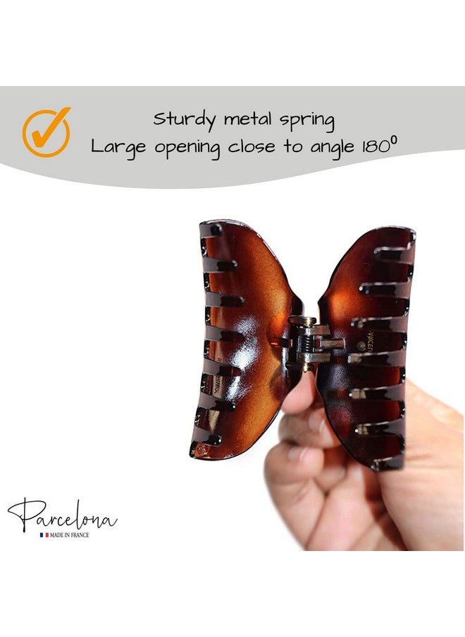 Parcelona - French Elegant Medium Tortoise Shell Brown Celluloid Acetate Covered Spring Jaw Hair Claw Clip Clutcher Clamp With Flat Teeth For Long Fine Hair - Image 1