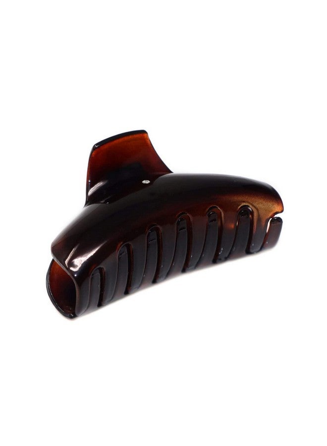 Parcelona - French Elegant Medium Tortoise Shell Brown Celluloid Acetate Covered Spring Jaw Hair Claw Clip Clutcher Clamp With Flat Teeth For Long Fine Hair - Image 1