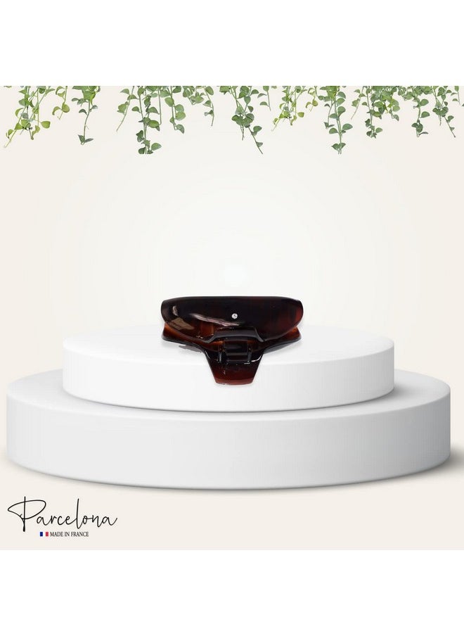 Parcelona - French Elegant Medium Tortoise Shell Brown Celluloid Acetate Covered Spring Jaw Hair Claw Clip Clutcher Clamp With Flat Teeth For Long Fine Hair - Image 1