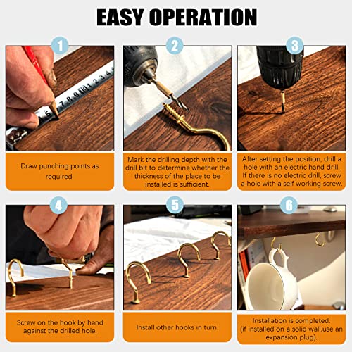 Rustark 125Pcs Gold Screw-in Cup Hooks Kit, 7 Sizes Ceiling Small Hooks for Hanging Outdoor or Indoor Use (1/2” 5/8” 3/4” 7/8” 1" 1-1/4” 1-1/2”)(Gold) - Image 4