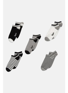 Algspar Men 5 Pairs Non Terry Ankle Socks, Black/White/Grey  - Image 1
