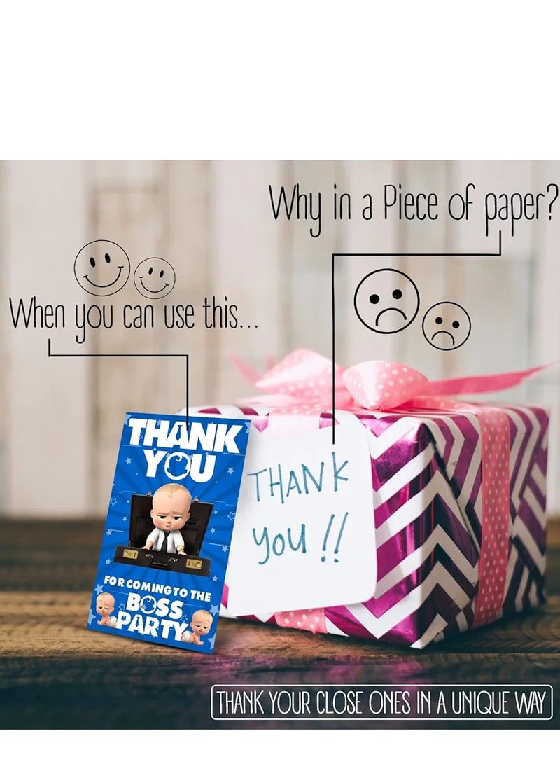 بطاقات هدايا  Boss Baby Thank You for Coming لأعياد الميلاد، بطاقات هدايا كروت ورقية Boss Baby Thank You لأعياد الميلاد، حفلات الزفاف، حفلات استقبال المولود، التخرج، هدايا عيد الشكر (عبوة من 20 قطعة) - Image 5